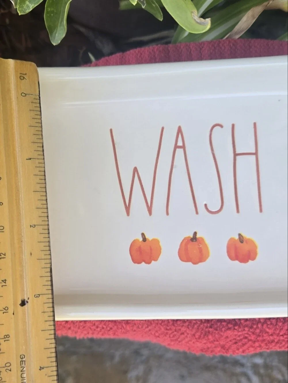 Rae Dunn Cream 'Wash' Bath Soap Dish with Orange Pumpkin Accents